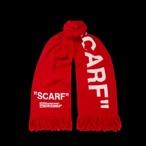 Off-White Red Fringed Scarf Intarsia-knit Wool Scarf - Picture 2 of 8